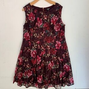 Roz & Ali Floral‎ Lace Dress Sleeveless Party Cocktail Dress Burgundy 14